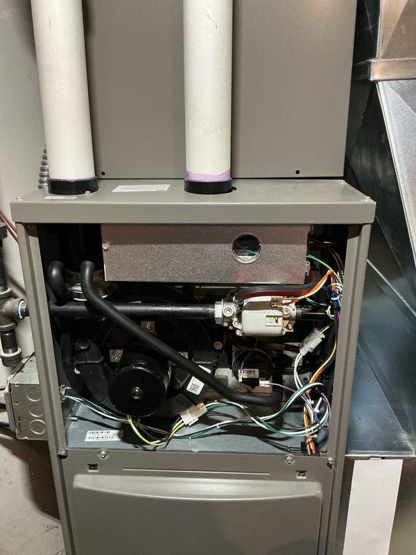 Completed comprehensive Air Care Heating maintenance on residential high-efficiency furnace system. Performed thorough inspection of all internal components including inducer motor assembly, gas valve, blower motor, capacitor, and electrical connections. Verified proper operation of PVC exhaust and intake venting system, checked all wiring harnesses and safety controls, and confirmed unit is operating within manufacturer specifications for the upcoming heating season.