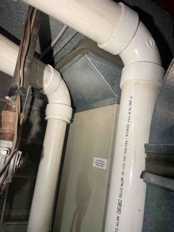 Completed estimate for replacement of non-functioning air conditioning unit, natural gas furnace, and hot water tank located in basement. All existing equipment exceeded 35 years of age and required full system replacement. Assessed existing ductwork, venting infrastructure including PVC drain lines, and copper plumbing connections to determine specifications for new equipment installation.