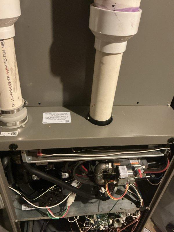 Completed annual cooling maintenance on residential HVAC system. Performed comprehensive inspection of furnace and air handler components, verified proper operation of blower motor assembly, checked electrical connections and wiring harnesses, and inspected condensate drainage system with PVC piping. All components found operating within normal parameters with no issues identified during routine maintenance visit.