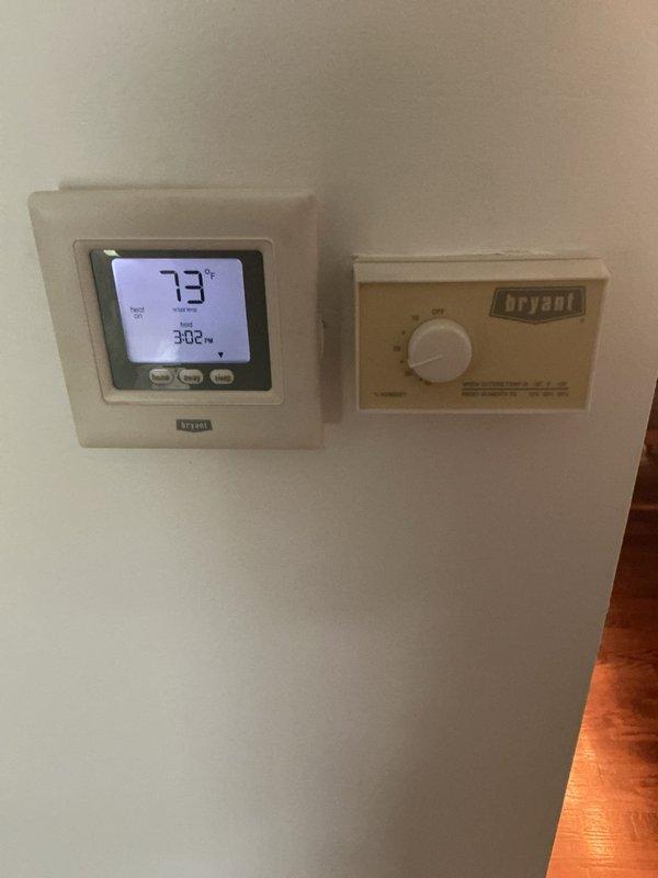 Completed scheduled Air Handler Maintenance (AHM) on residential HVAC system. Performed comprehensive inspection of furnace/air handler unit, ductwork connections, and condensate drain lines. Verified thermostat operation on both digital and analog units, confirmed proper temperature readings and system communication. All components found operating within normal parameters with no deficiencies noted.