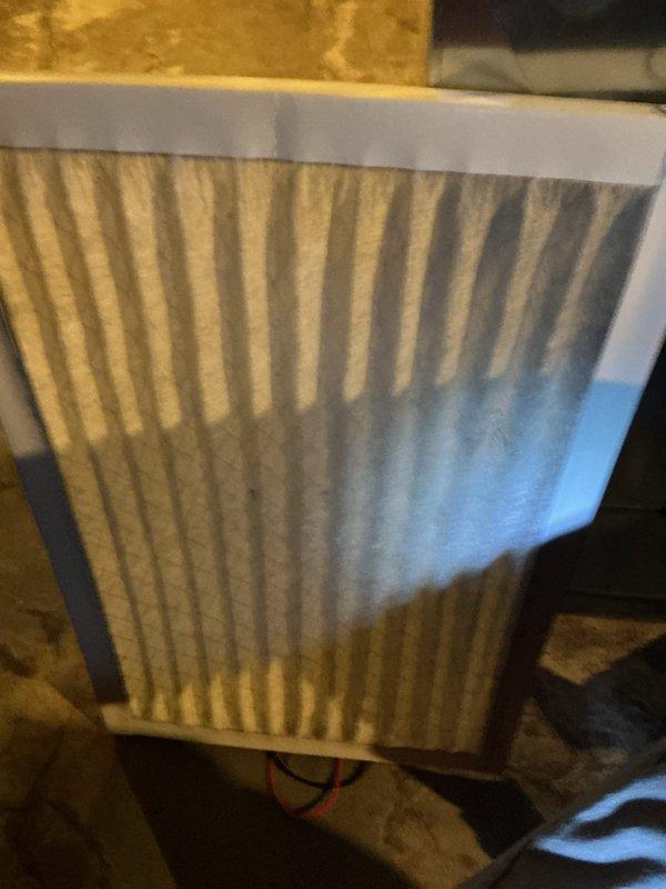Completed comprehensive tune-up on 5-year-old furnace located in basement. Upon arrival, unit was operational but homeowner reported whining noise during startup. Performed full system inspection including thermostat verification (Emerson digital unit set at 68°F), replaced heavily soiled air filter showing significant dust accumulation, and checked all mechanical components. Completed work order without any major issues identified; system operating properly upon departure.