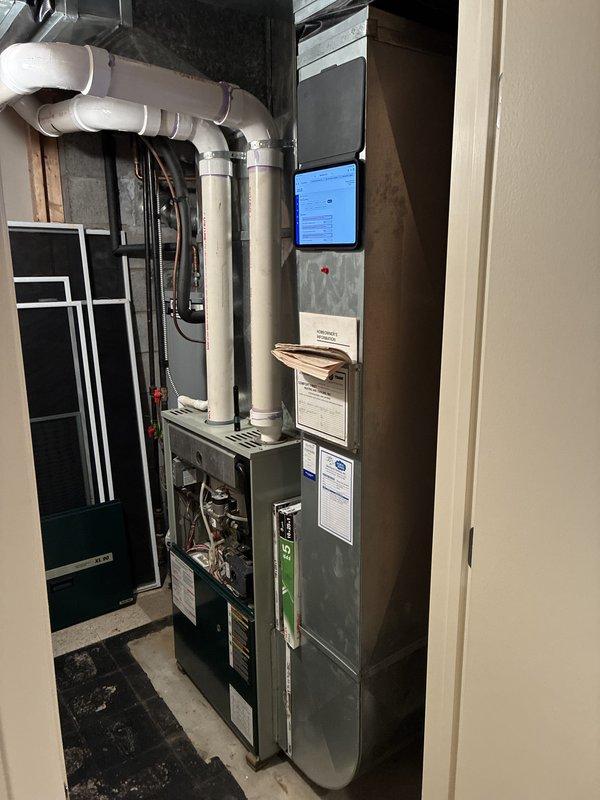 Provided comprehensive estimate for complete HVAC system replacement in basement location, including furnace and air conditioning unit. Current 20-year-old equipment is operational but has reached end of expected service life. Assessed existing installation configuration, ductwork connections, electrical service, condensate drainage system with PVC piping, and available space in mechanical room for new equipment installation.