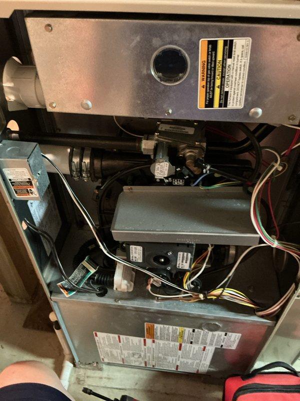 Completed comprehensive tune-up on 21-year-old BRYA model 355MAV042080 gas furnace located in basement. Performed standard maintenance protocol including inspection of heat exchanger, burner assembly, ignition system, gas valve operation, and all electrical connections. Verified proper operation of blower motor, flame sensor, pressure switches, and safety controls. Cleaned burners, checked and adjusted gas pressure, tested thermostat communication, and confirmed adequate airflow throughout system. Inspected flue pipe and venting for proper draft and clearances. All components found to be functioning within manufacturer specifications with no immediate repairs required. Unit operating properly at time of service completion.