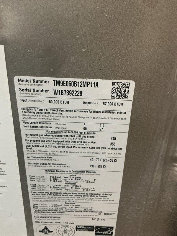 Responded to no heat call on 8+ year old TM9E060B12MP11A direct vent furnace located in basement. Upon inspection, identified significant rust and corrosion on horizontal drain pipe above condensate coil, consistent with reported water leakage issue. Performed diagnostic evaluation of blower motor and all electrical components; all motors tested within normal operating parameters and no motor replacement was required at this time. Advised that corroded drain line requires replacement to prevent further water damage to coil assembly and surrounding components.