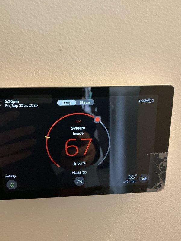 Completed annual maintenance on 1-year-old Lennox air conditioning system. Performed comprehensive tune-up including inspection of indoor and outdoor components, verified thermostat operation and temperature calibration, checked electrical connections and wiring integrity, tested system sensors and controls, and confirmed proper system operation. Unit found to be functioning within normal parameters with no deficiencies noted.
