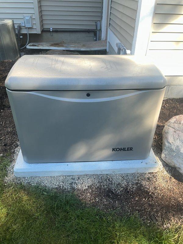 Successfully installed a Kohler 26RCA standby generator with RXT-JFNC-150ASE automatic transfer switch on a prepared concrete pad in the left side yard of the residence. Installation included complete electrical connections, gas piping, mechanical setup, and transfer switch integration to provide seamless backup power to the home during utility outages.