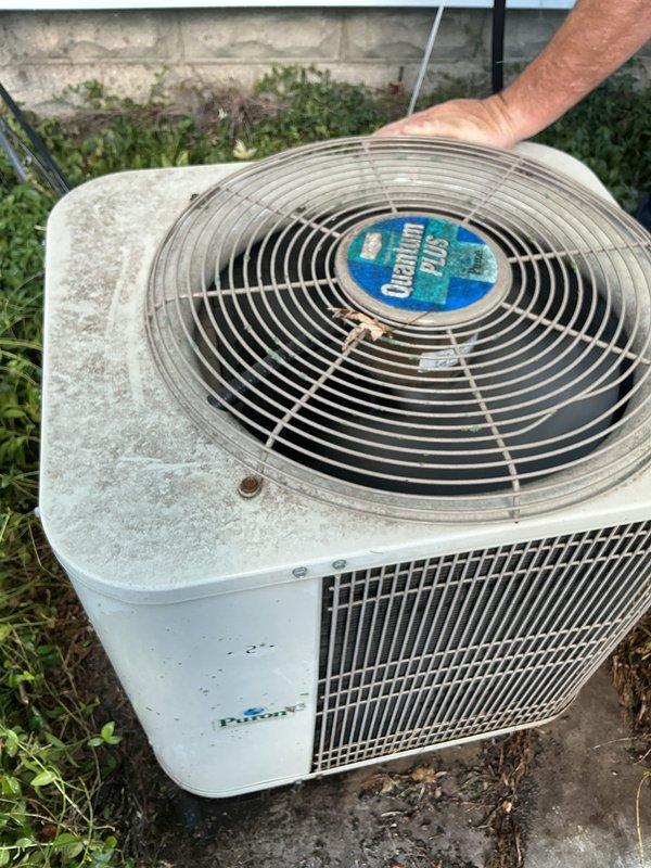 Completed routine maintenance on a 24-year-old Quantum brand air conditioning system. Performed comprehensive AC tune-up including inspection of outdoor condenser unit, verification of refrigerant lines, assessment of fan operation, and air filter evaluation. Unit showed normal weathering consistent with age but remains structurally sound and operational with no deficiencies identified requiring immediate attention.