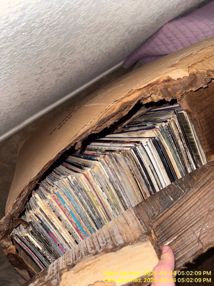 Lewisville, TX - Found damaged vintage vinyl records in closet due to water damage. Helping home owner replace their contents by filing a claim with their insurance. Lewisville, TX - Found damaged vintage vinyl records in closet due to water damage. Helping home owner replace their contents by filing a claim with their insurance.