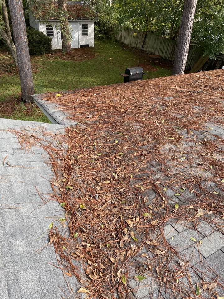 If you have build up on your roof like this, you could potentially have a roof leak in the near future! If you notice water spots on your ceiling, call Protek! Here for all of your water damage and drying needs! 