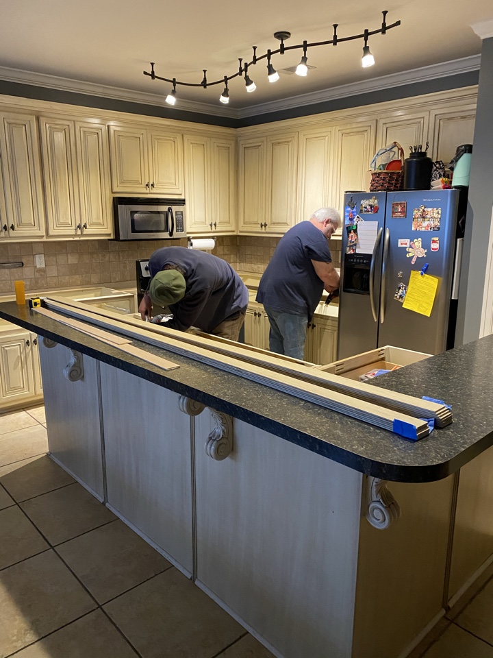 Wetumpka, AL - ProTek, prepping kitchen cabinets to measure for custom counter tops. Next step in helping this family recover from a water disaster caused by a leaking dishwasher. Wetumpka, AL - ProTek, prepping kitchen cabinets to measure for custom counter tops. Next step in helping this family recover from a water disaster caused by a leaking dishwasher.