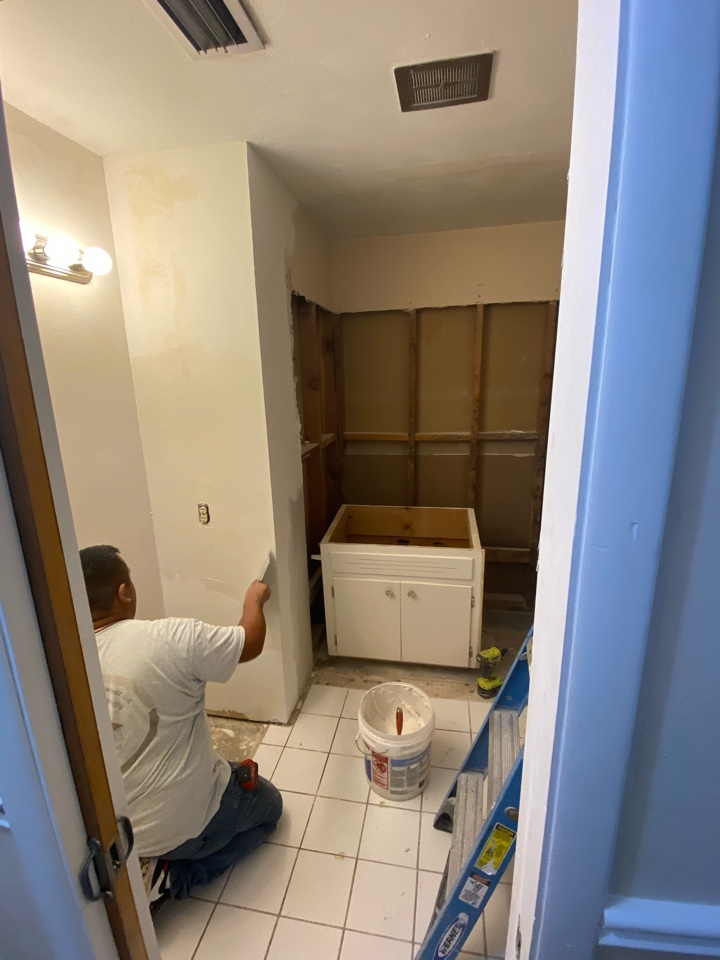 Prattville, AL - Protek Restoration’s construction crew is working hard on not only restoring, but upgrading, this water damaged bathroom in this Prattville home. Prattville, AL - Protek Restoration’s construction crew is working hard on not only restoring, but upgrading, this water damaged bathroom in this Prattville home.
