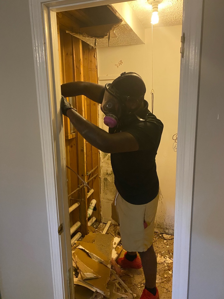 Millbrook, AL - One of our top crew chiefs working on a mold remediation. Protek Restoration LLC Millbrook, AL - One of our top crew chiefs working on a mold remediation. Protek Restoration LLC