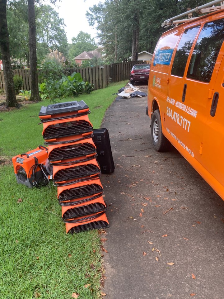 Prattville, AL - Protek picking up equipment and debris from a water mitigation for a satisfied customer in Prattville. Prattville, AL - Protek picking up equipment and debris from a water mitigation for a satisfied customer in Prattville.