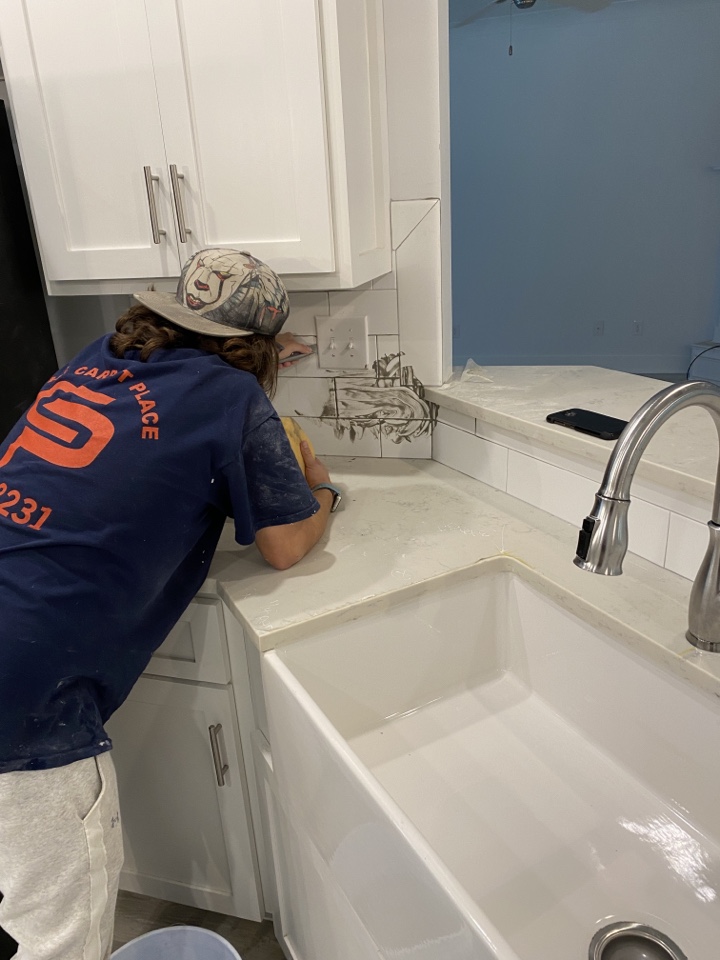 Wetumpka, AL - Doing a little bit of touch up tile work. We want it to be perfect. Wetumpka, AL - Doing a little bit of touch up tile work. We want it to be perfect.