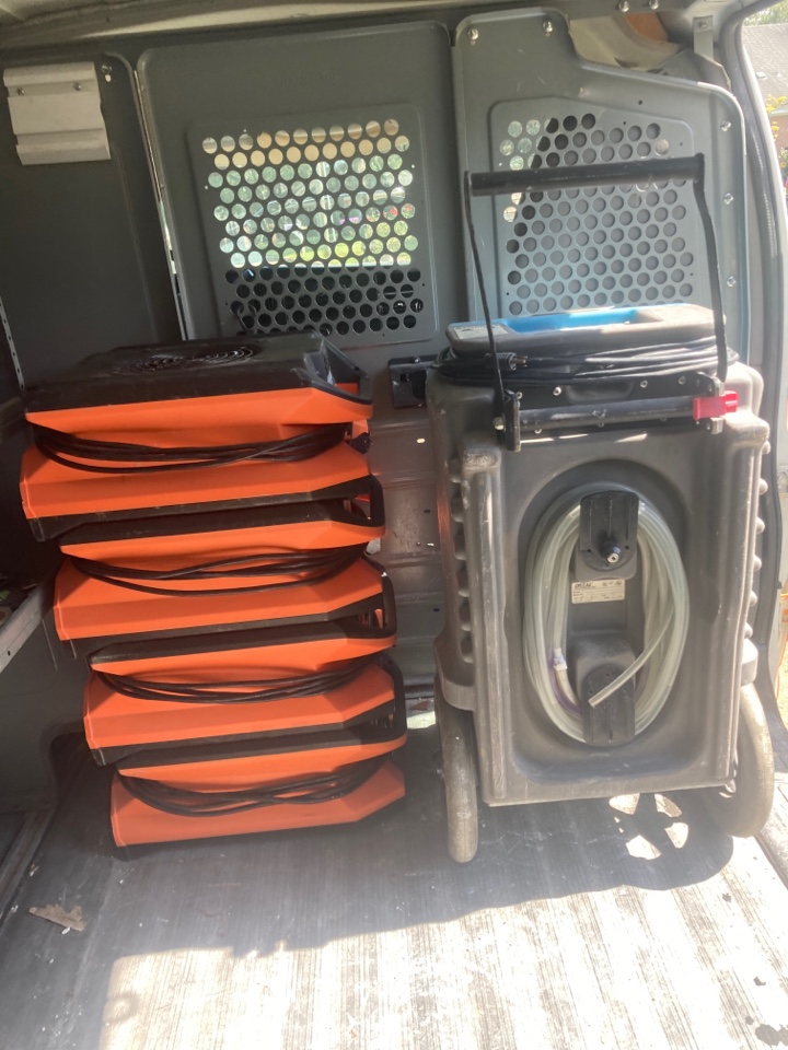 Protek picking up equipment from a water mitigation for a satisfied customer in Prattville.