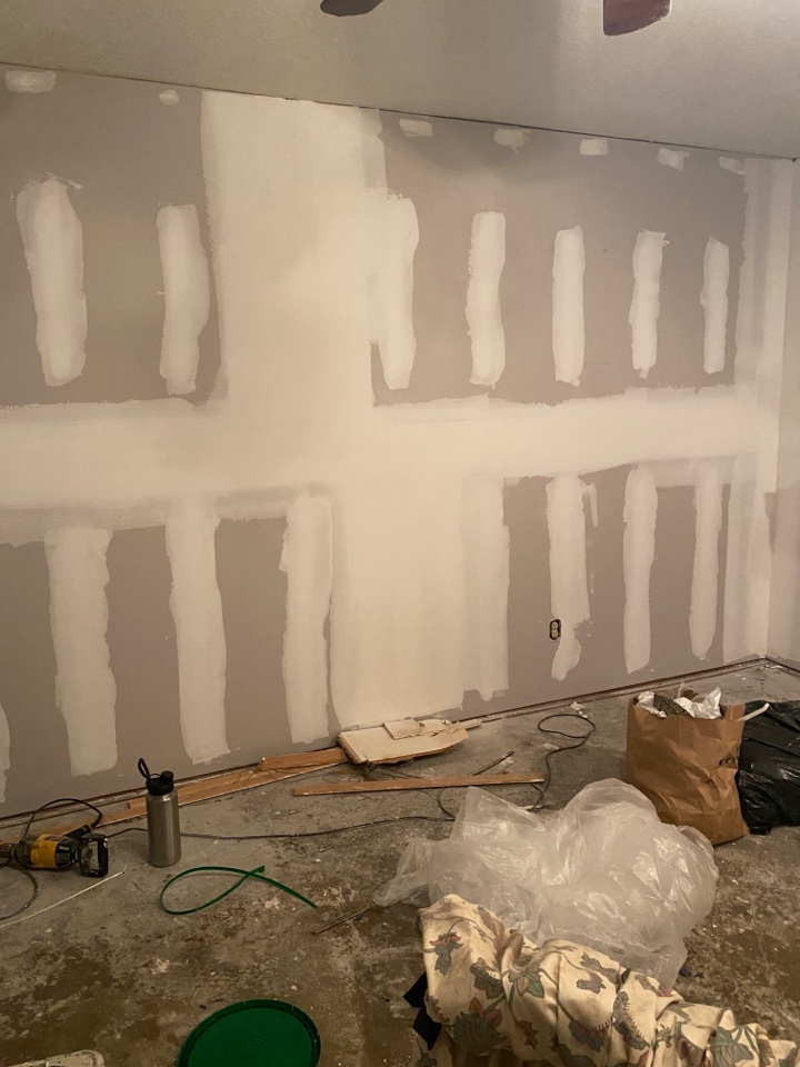 Protek Restoration has a big project here at this beautiful home in Montgomery. First stage complete. All the wallpaper and paneling was demoed. Replaced with drywall. Now mudding it and letting it dry to get ready for the floors and paint! 