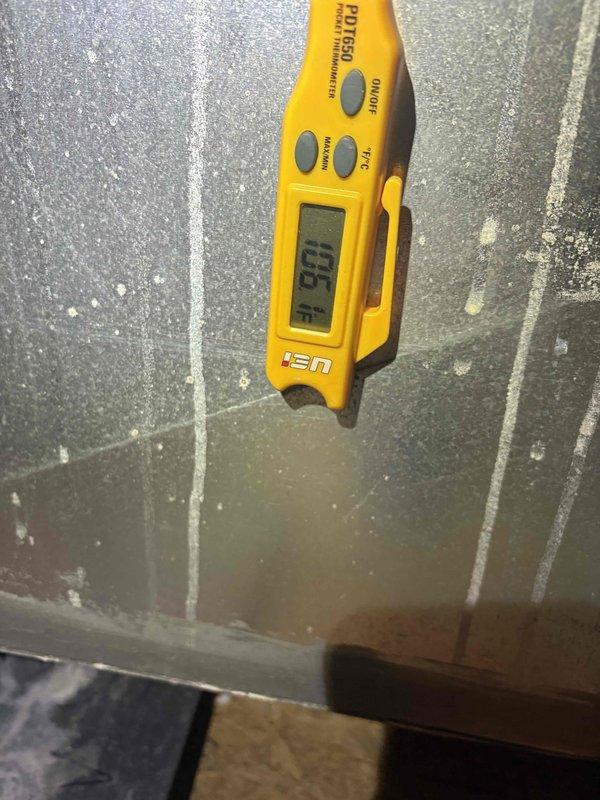 Responded to no-heat call and diagnosed failed motherboard. Temperature readings confirmed system output at 40.5°F, well below proper operating range. Acquired replacement motherboard from supplier and installed new component to restore heating functionality.