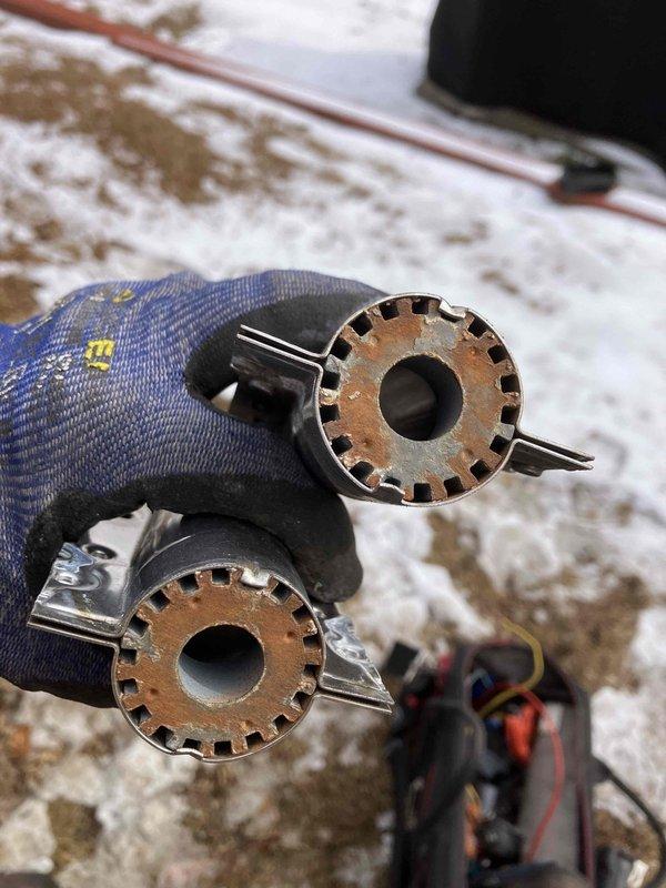 Completed gas line repair on outdoor HVAC unit as requested. Replaced corroded circular metal fittings/connectors showing significant oxidation. Verified proper connections and tested system operation to ensure safe functionality.