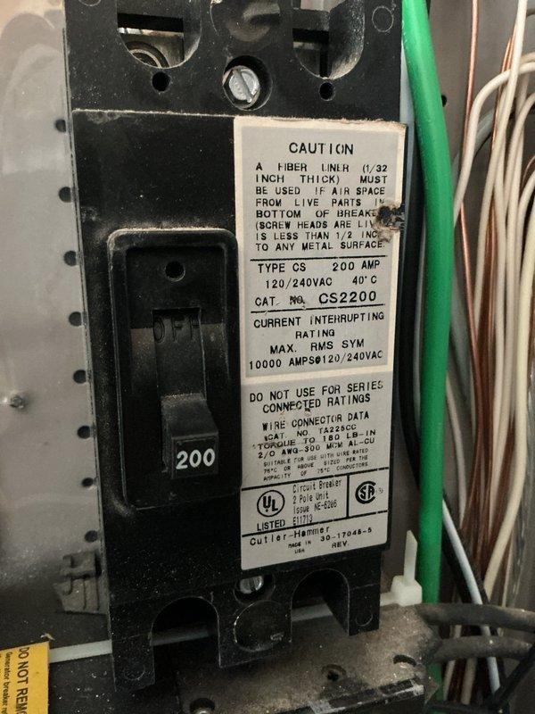 Responded to customer call regarding main breaker failure that occurred after power outage. Diagnosed 200 AMP Cutler Hammer CH breaker that customer was unable to reset after connecting generator. Completed full panel replacement as previously quoted, installing new 200A service panel with CS2200 main breaker rated at 120/240VAC.