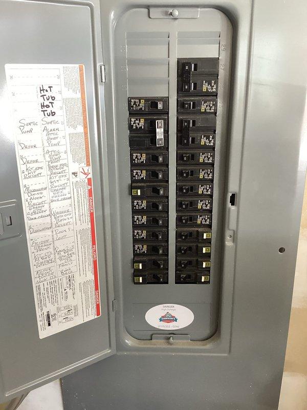 Completed 32-point electrical system evaluation on 2018 home. Performed panel maintenance including torque verification and connection inspection. Tested all GFCI/Arc Fault protection devices for proper functioning. Replaced batteries and tested smoke/CO2 detectors. Visual inspection of main electrical panel and exterior meter connection showed all components in normal operating condition with proper labeling.