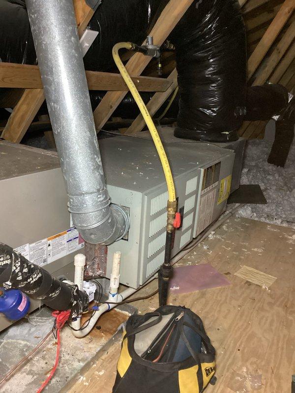 Performed comprehensive preventive maintenance on elderly residential HVAC system. Inspected attic-mounted air handler unit including PVC condensate drainage components, flexible ductwork connections, and primary system functions. Addressed customer-reported noise emanating from outdoor condensing unit; verified proper operation post-service.