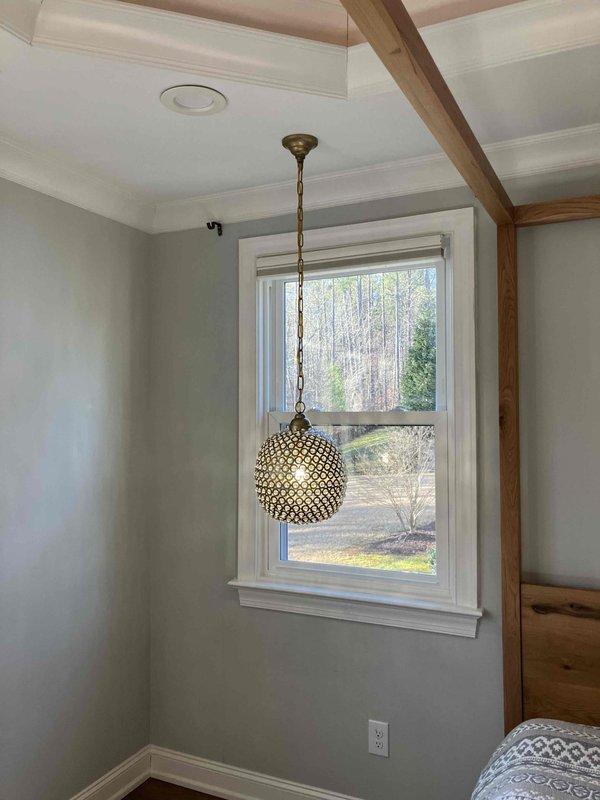 Successfully installed customer-supplied decorative pendant light fixture with crystal/beaded shade in interior room. Installed photocell controller for existing landscape lighting system, connecting it to the Vista Professional power transformer mounted on exterior brick wall.