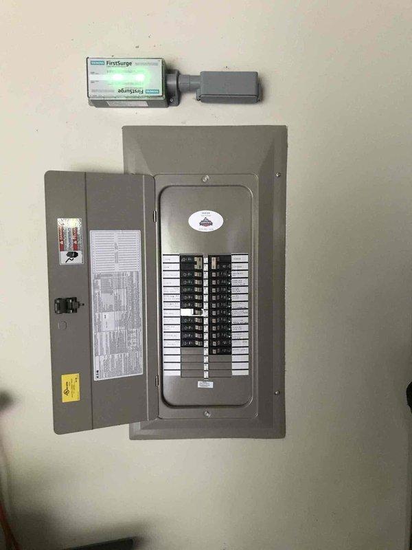 Performed comprehensive 32-point electrical system evaluation including torque verification and connection inspection of main electrical panel. Tested all GFCI outlets and Arc Fault breakers for proper functionality, confirming the FirstSurge protection system is operating correctly with green indicator illuminated. Completed smoke and CO2 detector maintenance with battery replacement and functional testing.