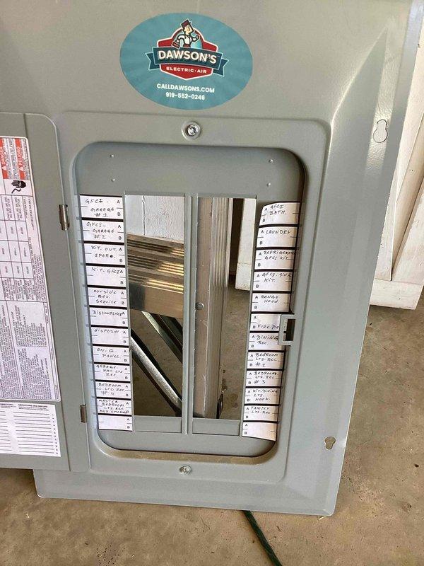 Completed annual 32-point electrical system evaluation including panel maintenance with connection torque verification. Performed GFCI/Arc Fault breaker testing to confirm proper operation of shock and fire protection systems. Inspected Dawson's Electric Air panel installation - all breakers properly labeled and functioning normally with no visible defects or safety concerns identified.