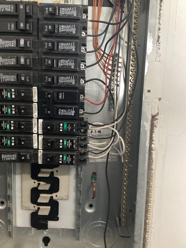Completed annual 32-point electrical system evaluation on 2017 residential property. Performed comprehensive electrical panel maintenance including torque verification and connection inspection of all circuit breakers in the Eaton panel. Conducted GFCI/shock protection outlet and breaker testing to verify proper ground fault protection functionality. Tested all arc fault circuit interrupters to ensure fire protection systems were operating within specifications. Performed smoke and carbon monoxide detector maintenance including battery replacement and functional testing of ceiling-mounted units throughout the home.