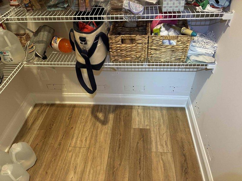 Installed new electrical outlet in pantry closet to provide power access for small appliances and lighting. Replaced existing wall sconces with updated fixtures, connecting to existing circuit after verifying proper load capacity at the main electrical panel.