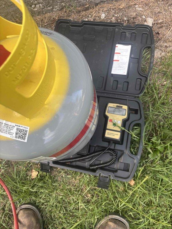 Responded to service call for two mini split systems requiring refrigerant evaluation. Upon arrival, performed diagnostic testing using digital temperature meters and refrigerant gauges on both indoor and outdoor units. Measured supply and return air temperatures, with readings indicating 82.9°F at multiple test points and 65°F differential across the evaporator coil. Deployed manifold gauge set to check system pressures and assess refrigerant charge levels. Testing confirmed both systems were operating with low refrigerant levels affecting cooling capacity. Recharged both mini split systems with appropriate refrigerant type to manufacturer specifications, verifying proper pressures and temperatures throughout the process. Systems tested and confirmed operational with adequate cooling performance restored to both units.