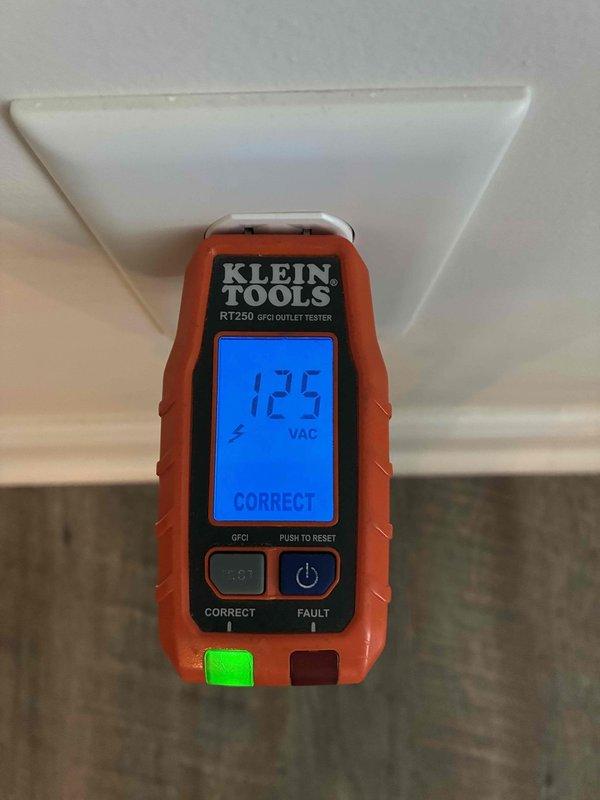 Completed comprehensive 32-point electrical system evaluation on 2024 home including electrical panel maintenance with proper torquing and connection verification. Performed GFCI outlet testing throughout residence confirming proper shock protection functionality with readings of 125 VAC and correct operation, tested arc fault circuit interrupter breakers for fire protection compliance, and conducted smoke and CO2 detector maintenance with battery replacement and functional testing. Additionally installed two customer-requested light fixtures, replaced customer-supplied light bulbs in fixtures up to 12 feet, and cleaned ceiling fans up to 12 feet in height.