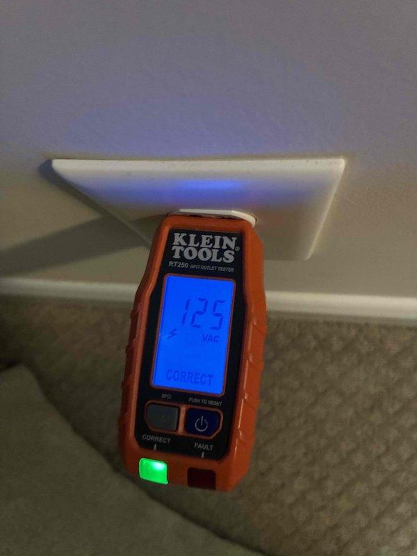 Completed comprehensive 32-point electrical system evaluation on 2024 home including electrical panel maintenance with proper torquing and connection verification. Performed GFCI outlet testing throughout residence confirming proper shock protection functionality with readings of 125 VAC and correct operation, tested arc fault circuit interrupter breakers for fire protection compliance, and conducted smoke and CO2 detector maintenance with battery replacement and functional testing. Additionally installed two customer-requested light fixtures, replaced customer-supplied light bulbs in fixtures up to 12 feet, and cleaned ceiling fans up to 12 feet in height.