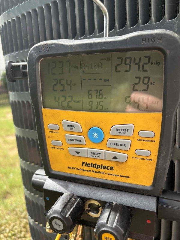 Completed comprehensive spring preventive maintenance on three HVAC systems (2014, 2019, and 2022 units). Performed 80-point inspection on each system including cleaning outdoor condenser coils, burner assembly cleaning, gas pressure verification and adjustment, and complete safety checks. Measured and documented system temperatures, pressures, subcooling, and superheat readings to confirm proper refrigerant charge and operational efficiency across all units.
