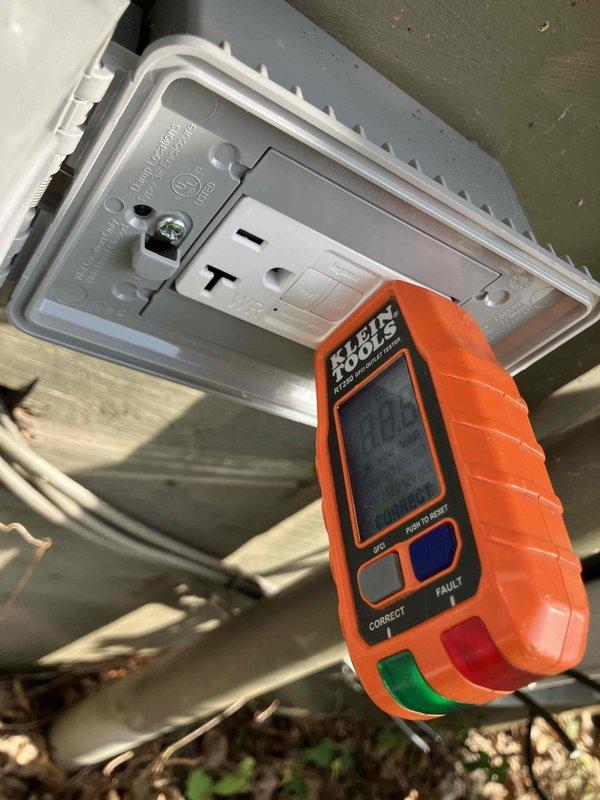 Installed a new GFCI-protected weatherproof outdoor electrical outlet beneath existing deck structure at 1990 residence. Ran circuit from main electrical panel, added appropriately labeled breaker, and verified proper operation and ground fault protection using digital circuit tester. All work completed to code with weatherproof cover installed for exterior protection.