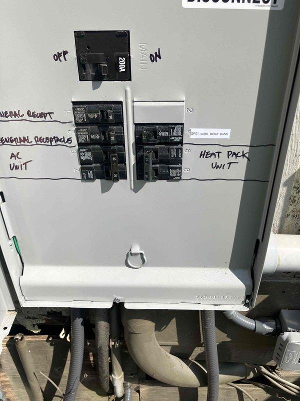 Installed a new GFCI-protected weatherproof outdoor electrical outlet beneath existing deck structure at 1990 residence. Ran circuit from main electrical panel, added appropriately labeled breaker, and verified proper operation and ground fault protection using digital circuit tester. All work completed to code with weatherproof cover installed for exterior protection.