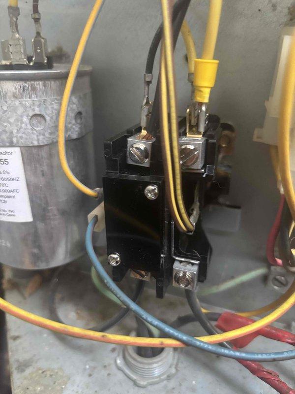 Completed HVAC component replacements on a residential system to address multiple failure points. Replaced the main level condensate pump to prevent water overflow and potential property damage. Installed a new outdoor contactor on the main level unit after identifying severe burning and pitting on the original component, which posed a fire hazard and operational failure risk. Replaced the basement blower motor capacitor, which tested at 2.3 µF against its 5 µF rating, indicating significant degradation that would have led to blower motor failure. All replacement parts were installed per manufacturer specifications with proper electrical connections verified. System tested and confirmed operational following repairs.