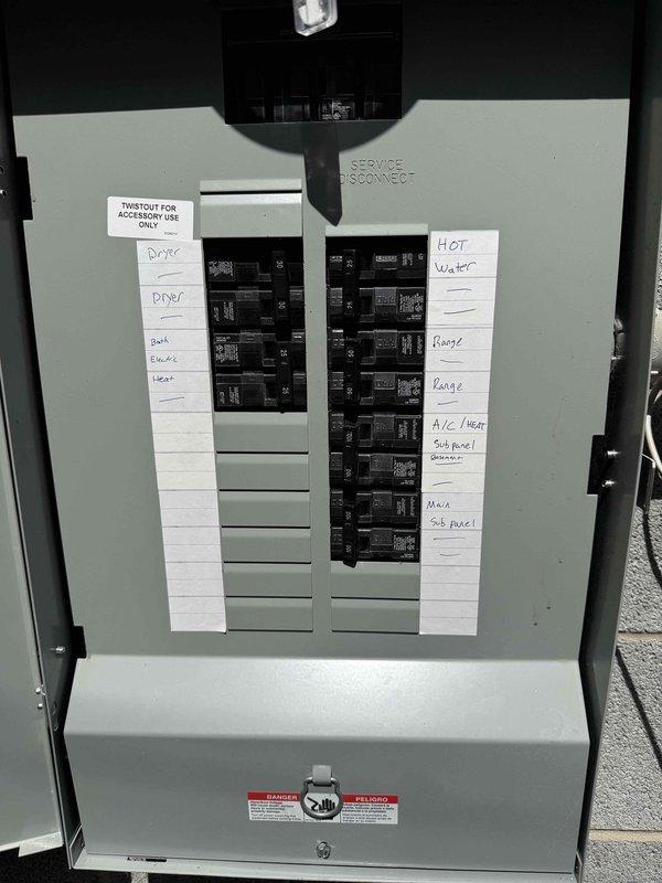 Completed installation of 200 amp meter panel combination unit with new circuit breakers and connections on exterior wall. Installed main grounding system and water bonding to meet current electrical code requirements. Coordinated permits with inspection department and power company, completing reconnection and disconnect procedures as specified.