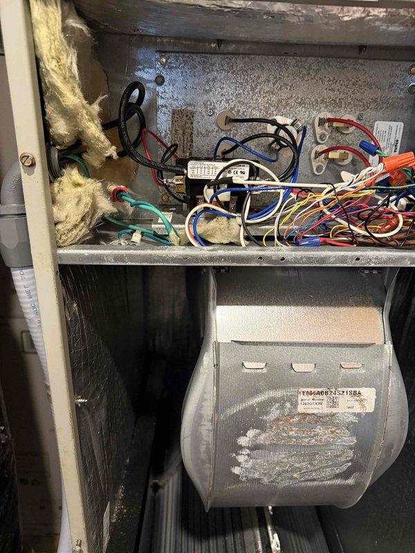 Responded to HVAC maintenance visit follow-up to evaluate reported electrical breaker concern. Conducted thorough inspection of exterior electrical service panel, meter installation, and associated HVAC system electrical connections. Examined Eaton meter box, weatherproof enclosures, conduit runs, and grounding systems at exterior service location. Inspected interior HVAC unit electrical control panel, verified all wire terminations, control board connections, and blower motor electrical components. All electrical breakers, connections, and circuits found to be functioning properly with no deficiencies identified. Documented installation condition with photographs for service records.