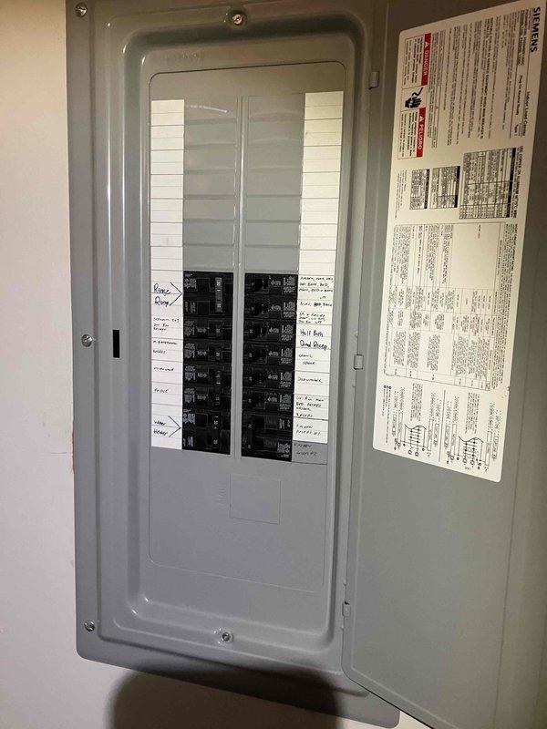 Completed comprehensive annual 32-point electrical system evaluation including preventive maintenance on main electrical panel with connection torquing and inspection. Performed GFCI outlet and breaker testing to verify shock protection functionality, arc fault breaker testing to confirm fire protection systems operating properly, and smoke and CO2 detector maintenance with battery replacement and operational testing. Replaced customer-supplied light bulbs in fixtures up to 12 feet and cleaned ceiling fans up to 12 feet. All electrical components inspected and found functioning within normal parameters.