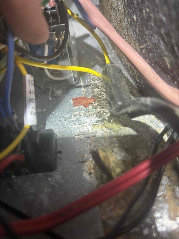 Responded to no-power condition on seven-year-old residential AC system serving single-zone home with three zones. Upon arrival, confirmed complete loss of electrical power to outdoor condensing unit. Performed comprehensive system diagnostics including visual inspection of electrical connections, control board, and wiring harness. Utilized digital multimeter to verify voltage readings at multiple test points throughout the system. Identified wiring and electrical component issues within equipment cabinet. Inspected copper refrigerant lines, electrical terminations, and control circuits for signs of damage, corrosion, or failure. Temperature readings indicated abnormal conditions consistent with system shutdown. Documented equipment condition through photographic evidence showing internal components, wire routing, and testing procedures. Conducted full system evaluation to determine root cause of power failure and assessed overall equipment condition for potential recall-related concer