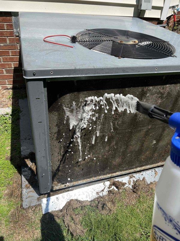 Completed comprehensive heating and air maintenance on 2017 HVAC system including 80-point inspection, outdoor coil cleaning, burner cleaning, gas pressure adjustment, and safety inspections. Cleaned heavily soiled condensing unit exterior panels and serviced blower assembly with refrigerant line inspection. All system components operating within manufacturer specifications upon completion.