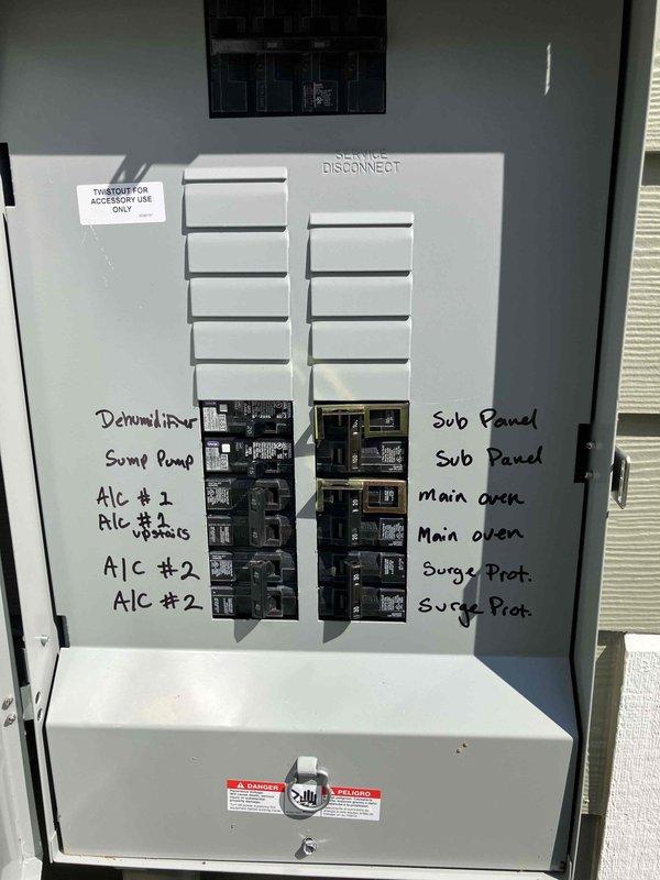 Completed installation of a new 200-amp meter combination panel with sealed enclosure and copper bus bar. Installed complete grounding system per code requirements, including two ground rods for main grounding and gas line bonding. Replaced all circuit breakers with new connections and properly labeled circuits for dehumidifier, sump pump, multiple A/C units, motors, sub panels, main oven, and surge protection. Coordinated utility disconnect and reconnect services with power company. Obtained necessary permits and scheduled inspections with local jurisdiction. All electrical connections tested and verified for proper operation upon completion.