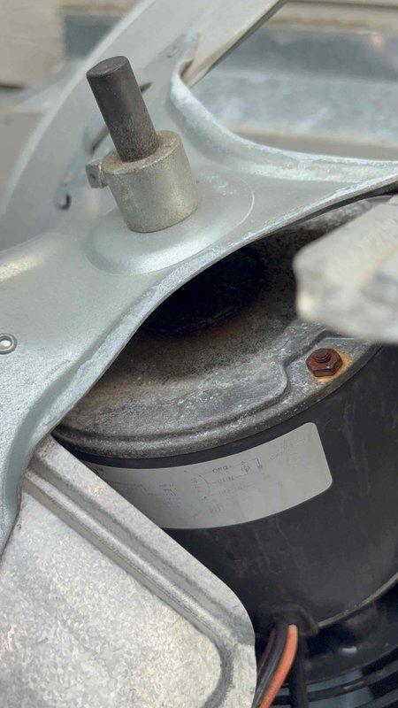 Responded to a no-cool service call to provide a second opinion on reported coil issues for an 11-20 year old HVAC system. Upon inspection, found evidence of significant deterioration and rust accumulation around the evaporator coil housing and blower assembly, indicating moisture intrusion and potential refrigerant leak concerns. Documented equipment condition with photographs showing corrosion patterns on coil access port and aging blower motor components, confirming the need for coil evaluation and possible replacement to restore proper cooling operation.