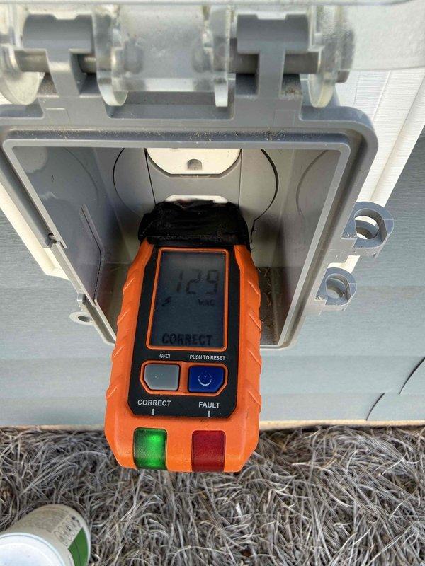 Responded to non-functioning exterior outlets following pressure washing incident at residential property. Verified circuit breaker operation at main electrical panel and tested all four affected GFCI-protected exterior receptacles using diagnostic equipment. Determined that moisture intrusion from power washing caused GFCI devices to trip, protecting the circuits as designed. Reset affected GFCI outlets after confirming proper ground fault protection functionality and restored power to all exterior receptacles.