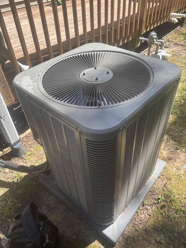 Completed comprehensive heating and air maintenance on a 2017 HVAC system including an 80-point inspection, outdoor coil cleaning, burner cleaning, gas pressure adjustments, and full safety inspections. Thermostat verified operational at 72 degrees, and condenser unit serviced on exterior pad with all components functioning properly. All maintenance items completed per preventive maintenance protocol with system operating within manufacturer specifications.