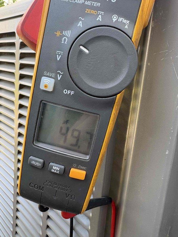 Completed comprehensive spring preventative maintenance on residential HVAC system under 5 years old, performing 80-point inspection of heating and cooling components. Cleaned outdoor condenser coils, performed burner cleaning, verified and adjusted gas pressures to manufacturer specifications, and conducted full safety inspections of all system controls and operations. Electrical measurements confirmed proper amperage draw at 49 amps, and all supply and return air pathways verified for proper airflow and filtration.