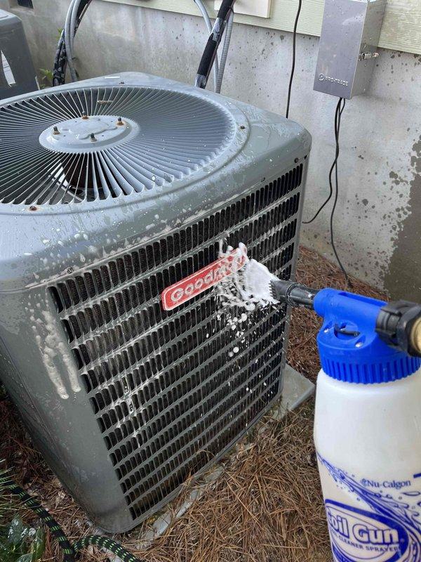 Completed comprehensive heating and air maintenance including 80-point inspection on all system units. Performed outdoor coil cleaning on condenser unit, burner cleaning, and adjusted gas pressures to manufacturer specifications. Conducted full safety inspections to ensure proper system operation and code compliance.