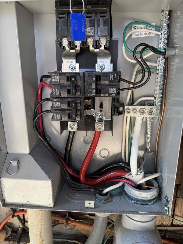 Completed annual 32-point electrical system evaluation including panel maintenance with proper torque verification of all connections and breaker testing. Performed GFCI/shock protection outlet and breaker testing, arc fault/fire protection breaker testing, and smoke/CO2 detector maintenance with battery replacement. Inspected shed power line that was severed during back deck installation and documented electrical panel configurations with circuit labeling verification.
