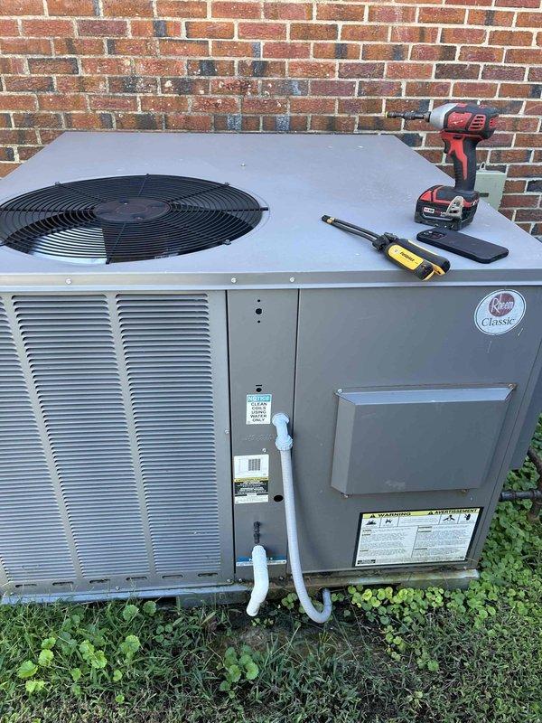 Completed comprehensive heating and air maintenance on Rheem Classic package unit including full 80-point inspection, outdoor coil cleaning, burner cleaning, gas pressure verification and adjustment, and complete safety inspection. All refrigerant lines, heat exchanger coils, and system components inspected and found operating within manufacturer specifications. System tested and left in proper working condition. Completed comprehensive heating and air maintenance on Rheem Classic package unit including full 80-point inspection, outdoor coil cleaning, burner cleaning, gas pressure verification and adjustment, and complete safety inspection. All refrigerant lines, heat exchanger coils, and system components inspected and found operating within manufacturer specifications. System tested and left in proper working condition.